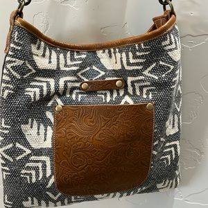 Myra Bag Boho Leather & Canvas Shoulder Bag